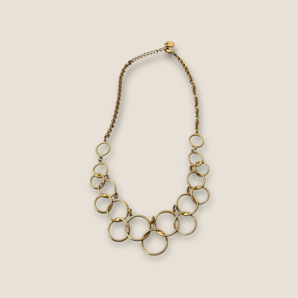 Nine West Gold Tone Circle Link Statement Necklace 18 Inch With Lobster Clasp